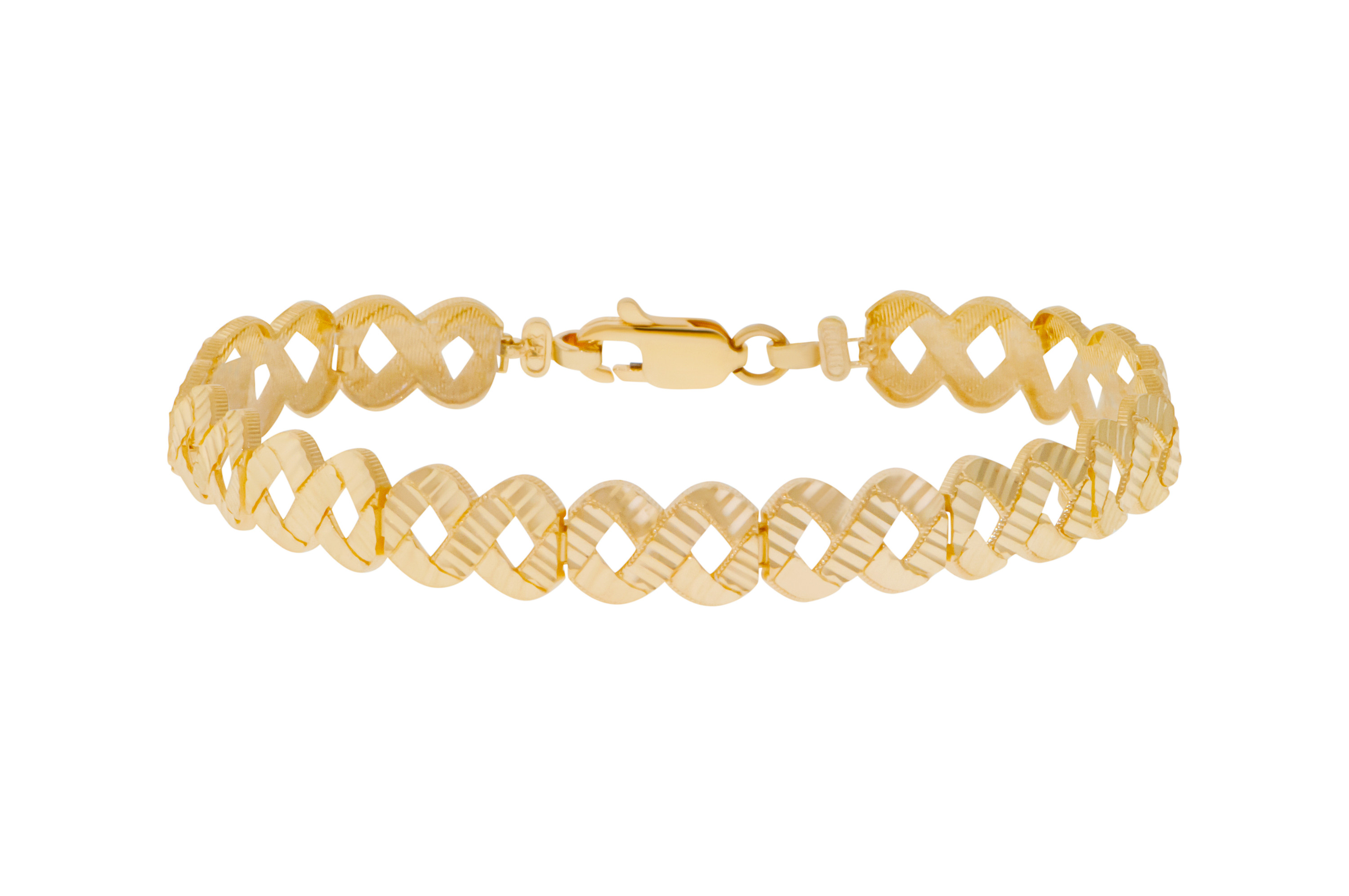 14K Yellow Gold Diamond Cut Bracelet Cut 8.86mm Wide 7 Inches